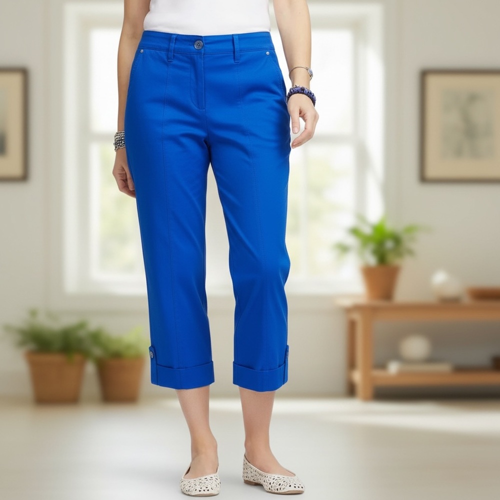 Chico’s Blue Cropped Pants Capri Stretch Size 1/Medium Casual Summer Capris - Picture 5 of 12
